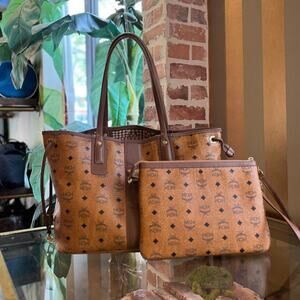 MCM Liz Reversible Cognac Monogram Canvas Tote Bag